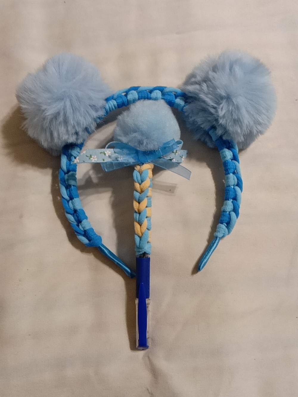 Blue Pom Pom Braided Kids Headband by